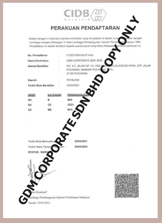 CIDB Registration Certificate